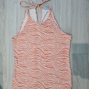 J. McLaughlin Orange and White Wave Halter Top Size XS